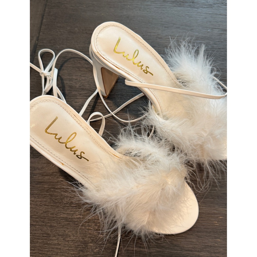 Lulus Feather Lace-Up Heels Womens‎ 7 White
